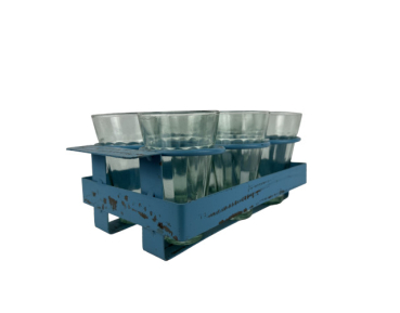 Preview: Chai Träger blau mit 6 Gläsern